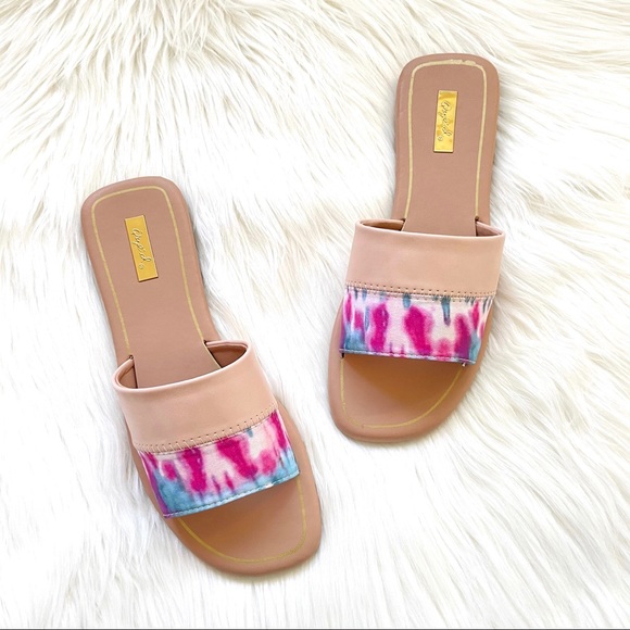 Band slide sandals tie dye square toe nude - Picture 2 of 8